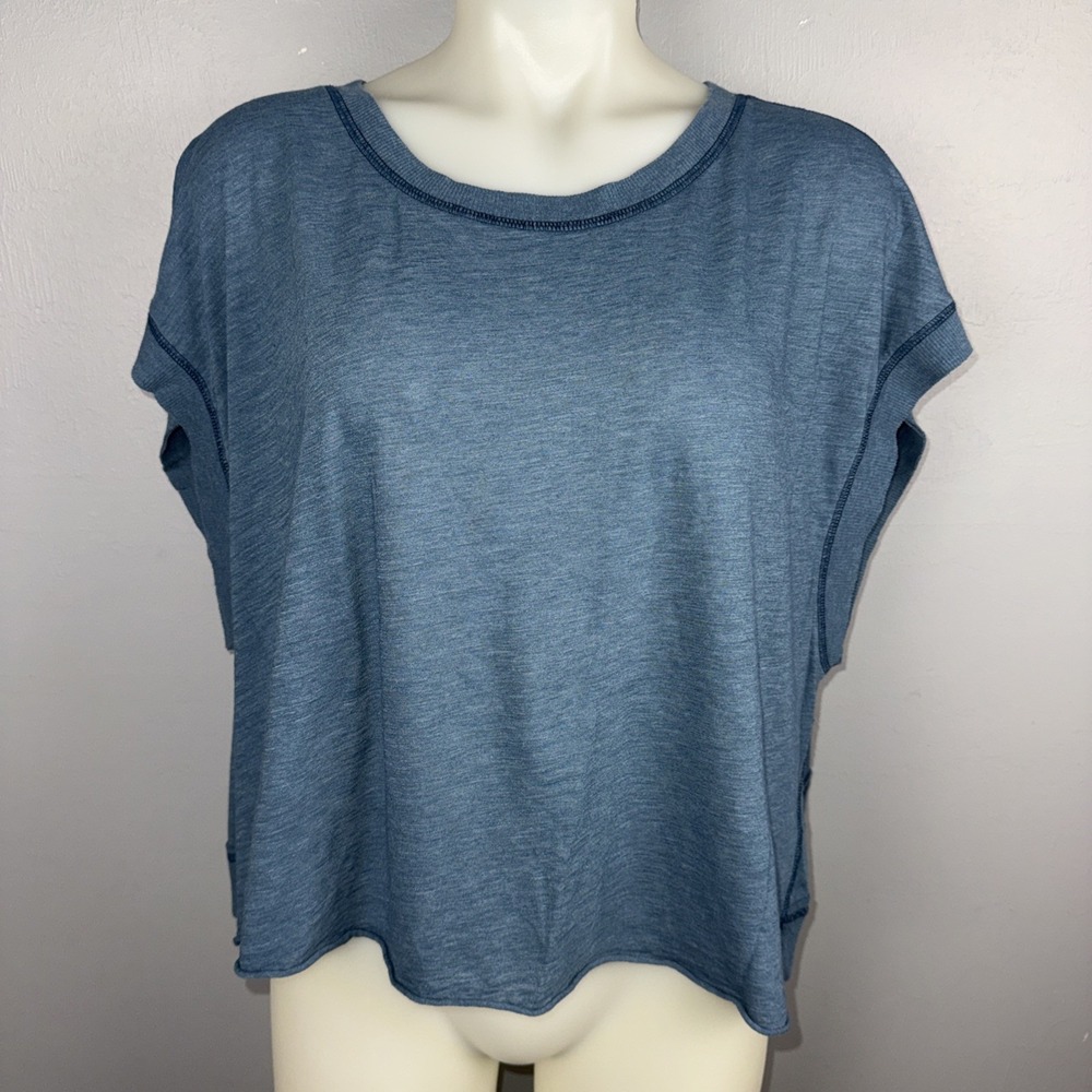 Free People FP Movement My Time Riptide Blue Cutout Back Loose Tee Womens M